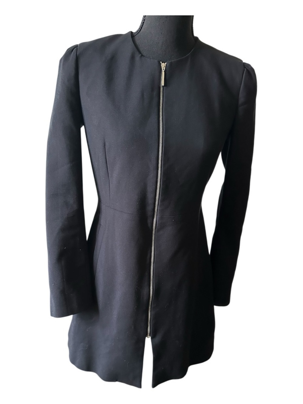 Zara Black Longline Zip-Front Blazer Jacket